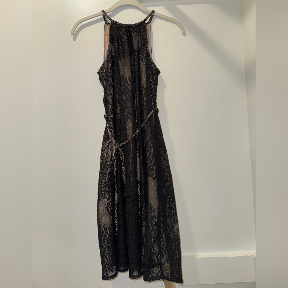 NY&Co Tie waist black lace overlay dress